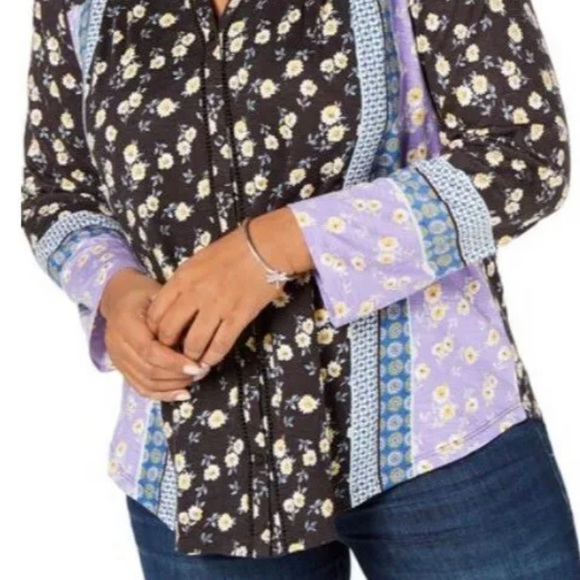 Style & Co Peasant Roll Sleeve Floral Top NWT - Picture 4 of 6